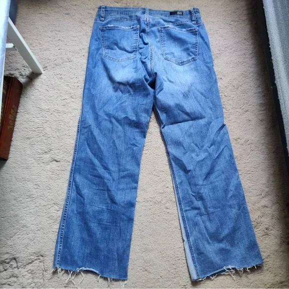 Kut from the Kloth Kelsey High Rise Ankle Flare Jeans 8 Two Tone Blue Ripped Hem - Picture 10 of 12